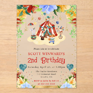 Watercolor Circus Dieren Kinderverjaardag Acryl Uitnodigingen