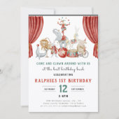 Watercolor Circus Olifant Eerste Verjaardag Kaart (Voorkant)