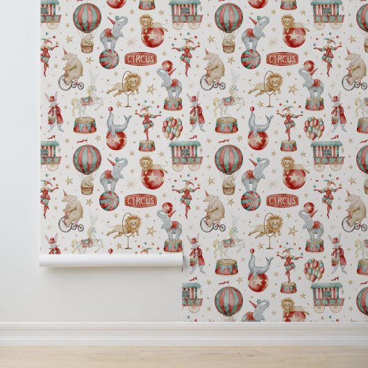 Watercolor Circus Performers and Animals Wallpaper Behang (Applicatie)