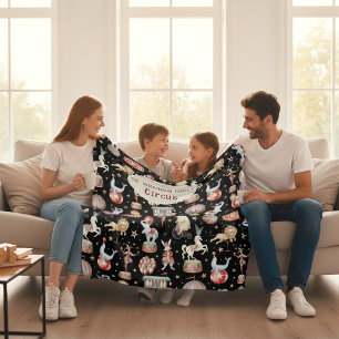 Watercolor Circustent Olifanten Leeuwen Familie Fleece Deken