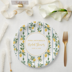 Watercolor Citroen Bruiloftsfeest Italiaanse Vinta Papieren Bordje