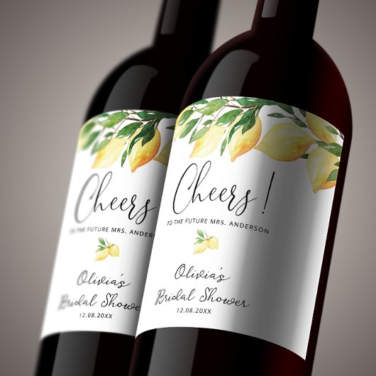 Watercolor citroen bruiloftsfeest ranklabel wijn etiket