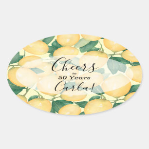 Watercolor Citroen en Groene Tinten Verjaardag Ovale Sticker