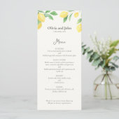 Watercolor Citroen Loofwerk Elegant Huwelijksmenu Menu (Staand voorkant)