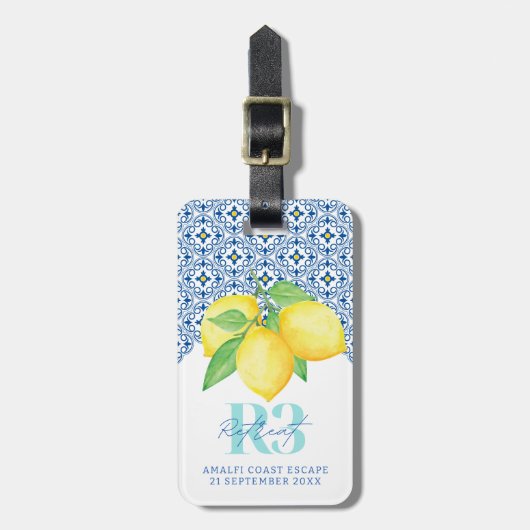 Watercolor Citroen Mediterraan Tegeltje Logo Bagagelabel (Voorkant verticaal)