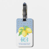 Watercolor Citroen Mediterraan Tegeltje Logo Bagagelabel (Achterkant verticaal)