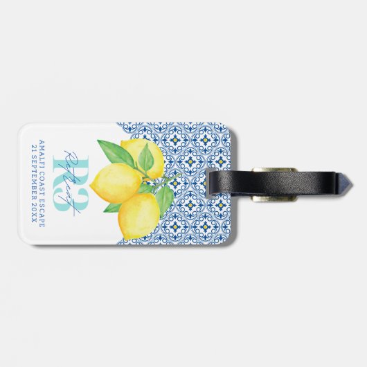 Watercolor Citroen Mediterraan Tegeltje Logo Bagagelabel (Achterkant horizontaal)