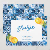 Watercolor Citroen Positano Bruidsdouche Grazie Bedankkaart (Voorkant / Achterkant)