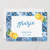 Watercolor Citroen Positano Bruidsfeest Grazie Bedankkaart (Voorkant)