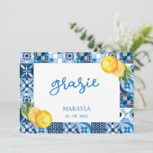 Watercolor Citroen Positano Bruidsfeest Grazie Bedankkaart (Staand voorkant)