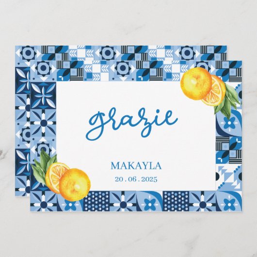 Watercolor Citroen Positano Bruidsfeest Grazie Bedankkaart (Voorkant / Achterkant)