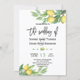 Watercolor Citroen Tropisch Handlettering Bruiloft Kaart