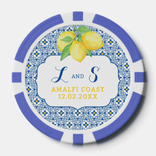 Watercolor Citroenblauw Mediterraan Tegeltje Poker Chips