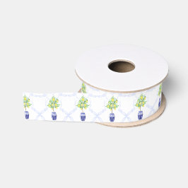 Watercolor citroenboom monogram wapenschild grosgrain lint