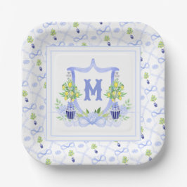 Watercolor citroenboom monogram wapenschild papieren bordje