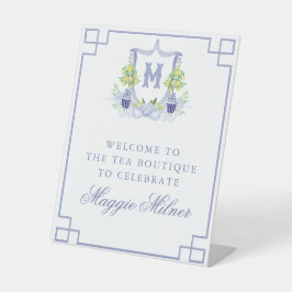 Watercolor citroenboom monogram wapenschild reclamebord met voetstuk