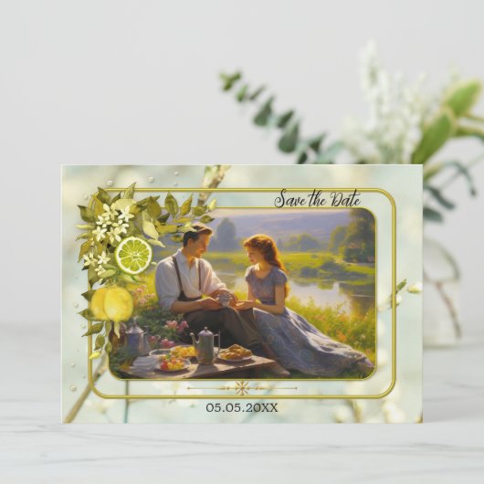 Watercolor Citroenboomgaard Foto Save the Date Kaa (Staand voorkant)