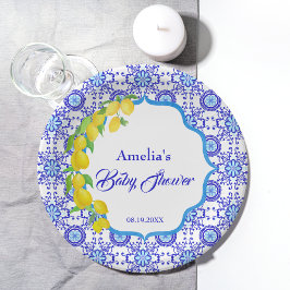 Watercolor Citroenen Amalfi Baby Shower Papieren Bordje