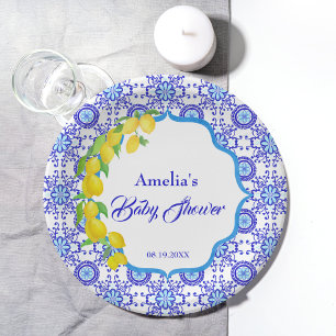 Watercolor Citroenen Amalfi Baby Shower Papieren Bordje