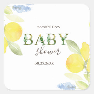 Watercolor Citroenen Baby Shower Vierkante Sticker