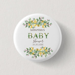 Watercolor Citroenen Botanische Bloemen Baby Showe Ronde Button 3,2 Cm