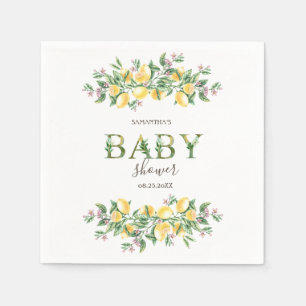 Watercolor Citroenen Botanische Bloemen Baby Showe Servet