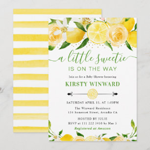 Watercolor Citroenen en Bloemen Baby Shower Kaart