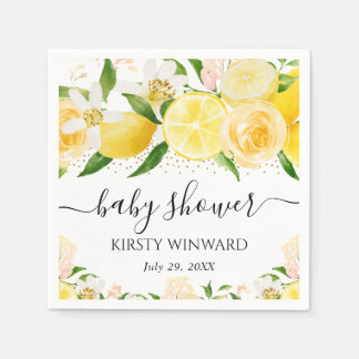 Watercolor Citroenen en Bloemen Baby Shower Servet