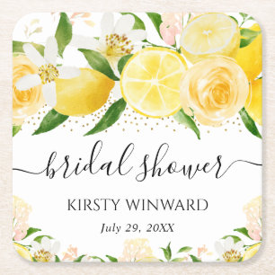Watercolor Citroenen en Bloemen Bruidsshower Kartonnen Onderzetters
