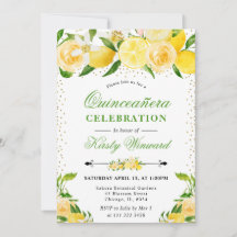 Watercolor Citroenen en Bloemen Quinceanera
