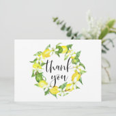 Watercolor citroenen en bloesem krans bruiloft bedankkaart (Staand voorkant)