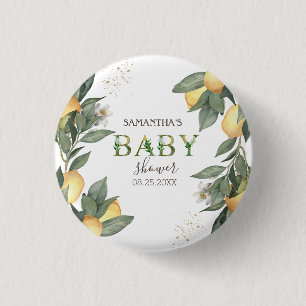 Watercolor citroenen groene baby shower   ronde button 3,2 cm