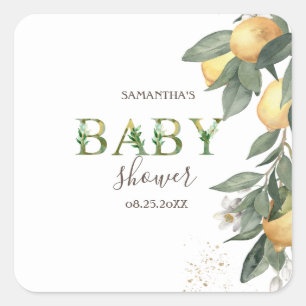 Watercolor citroenen groene baby shower vierkante sticker