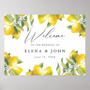 Watercolor citroenenbloesem huwelijks welkomstbord poster