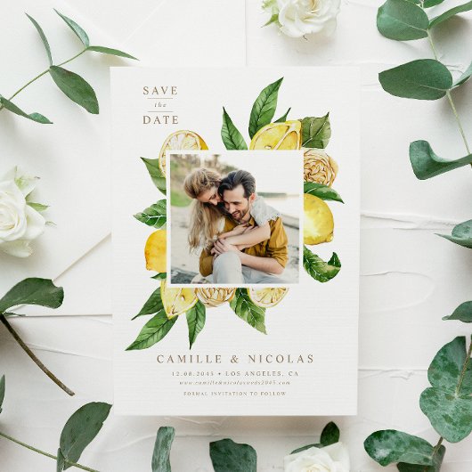 Watercolor Citroenframe Botanische Foto Save The Date