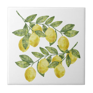 Watercolor citroentakken – Zomer botanische kunst Tegeltje