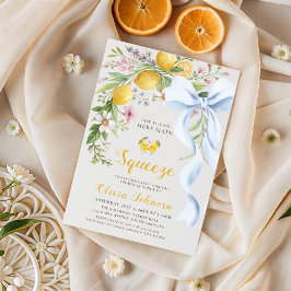 Watercolor Citrus Blue Bow Summer Bridal Shower Kaart