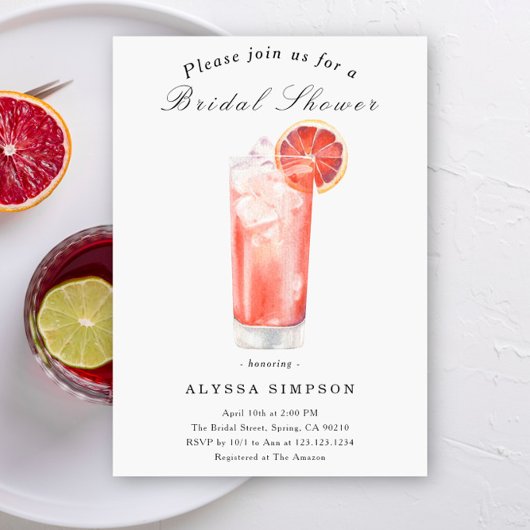 Watercolor Citrus Cocktail Bridal Shower Kaart