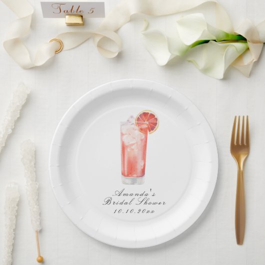Watercolor Citrus Cocktail Bridal Shower Papieren Bordje (Huwelijk)