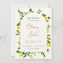 Watercolor Citrus Lemon Arch Save the Date Card Kaart