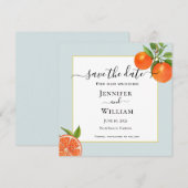 Watercolor citrus met aqua rand Bruiloft Save The Date (Voorkant / Achterkant)