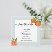 Watercolor citrus met aqua rand Bruiloft Save The Date (Staand voorkant)