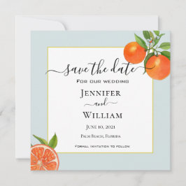 Watercolor citrus met aqua rand Bruiloft Save The Date