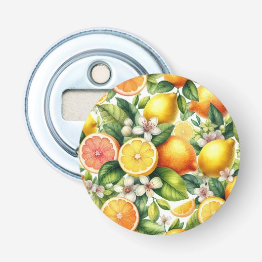 Watercolor Citrusfruitpatroon Button Flesopener (Voorkant)