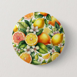 Watercolor Citrusfruitpatroon Ronde Button 5,7 Cm