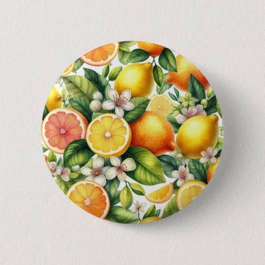Watercolor Citrusfruitpatroon Ronde Button 5,7 Cm (Voorkant)