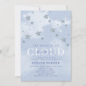 Watercolor Cloud 9 Stars Blauw Witte Bruiloft Kaart (Voorkant)