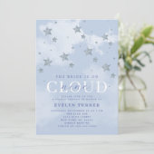Watercolor Cloud 9 Stars Blauw Witte Bruiloft Kaart (Staand voorkant)