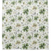 Watercolor Clover Pattern – Green & Neutral  Douchegordijn (Voorkant)