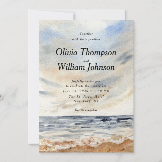 Watercolor Coastal Beach Wedding Invitation Kaart (Voorkant)